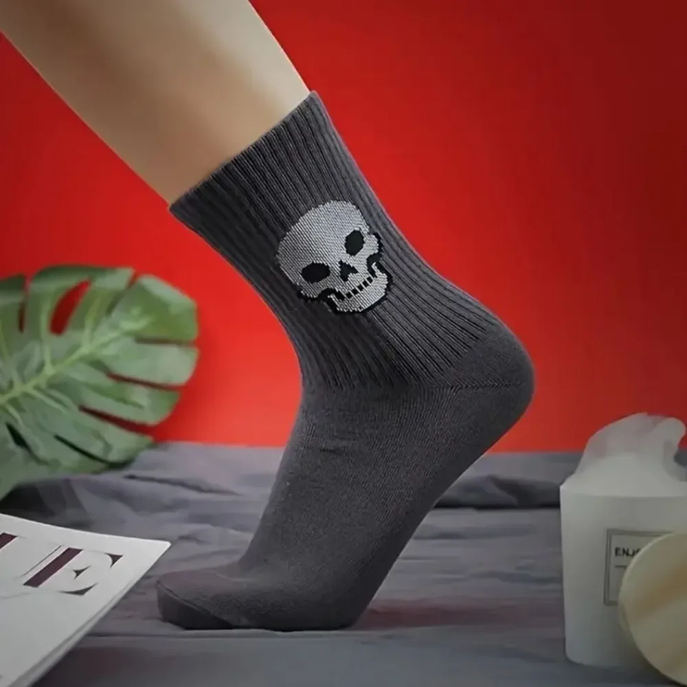 Skull tube socks Black and white colorblock socks skeleton head socks